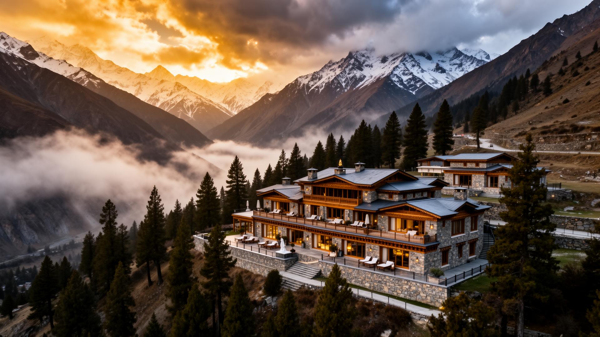 PLM Dhara at sunset, nestled in the Himalayan valley of Sissu